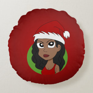 Weihnachtsmädchen-Cartoon Rundes Kissen