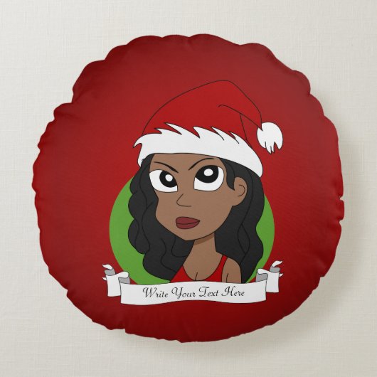 Weihnachtsmädchen-Cartoon Rundes Kissen (Vorderseite)