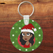 Weihnachtsmädchen-Cartoon Schlüsselanhänger (Vorderseite)