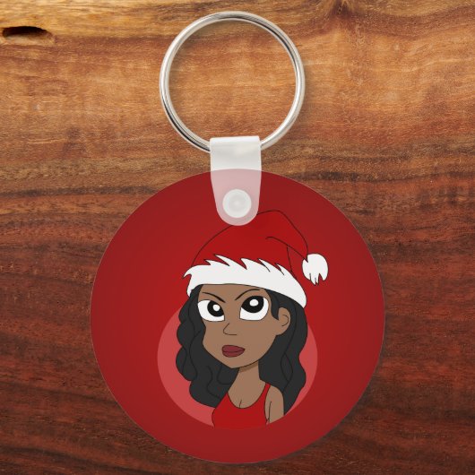 Weihnachtsmädchen-Cartoon Schlüsselanhänger (Vorderseite)