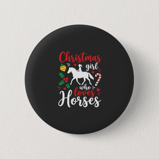 Weihnachtsmädchen das Pferde liebt Button (Vorderseite)