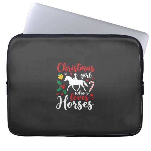Weihnachtsmädchen, das Pferde liebt Laptopschutzhülle (Vorderseite)