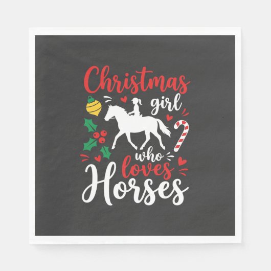 Weihnachtsmädchen, das Pferde liebt Serviette (Vorderseite)