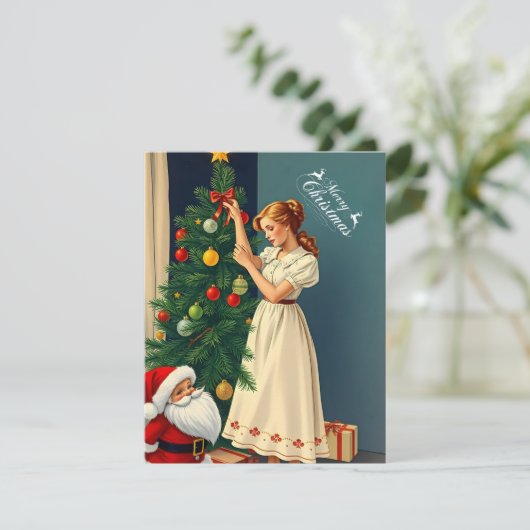 Weihnachtsmädchen Dekorationsbaum Feiertagskarte (Stehend Vorderseite)