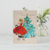 Weihnachtsmädchen Dekorationsbaum Feiertagskarte (Stehend Vorderseite)