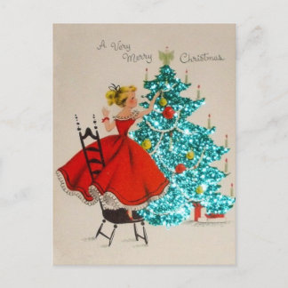 Weihnachtsmädchen Dekorationsbaum Feiertagspostkarte