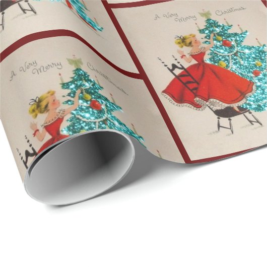 Weihnachtsmädchen Dekorationsbaum Geschenkpapier (Rolleneckpunkt)