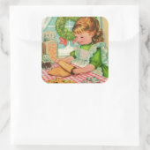 Weihnachtsmädchen der 1950er Jahre backen Cookies Quadratischer Aufkleber (Tasche)