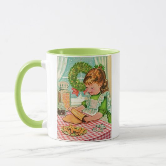 Weihnachtsmädchen der 1950er Jahre backen Cookies Tasse (Links)