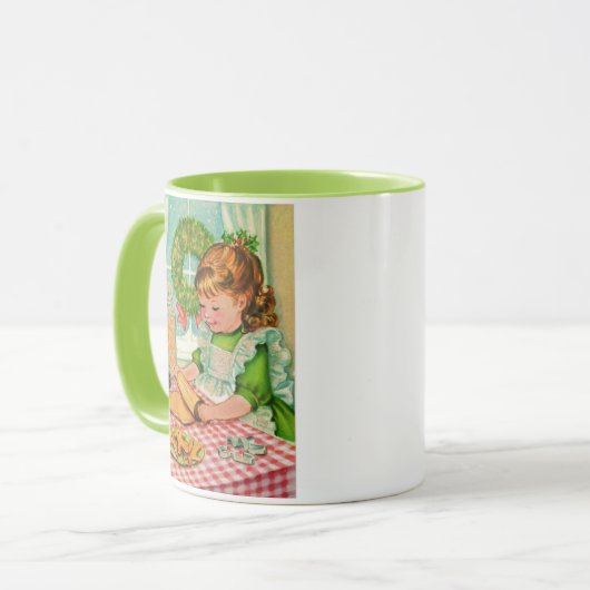 Weihnachtsmädchen der 1950er Jahre backen Cookies Tasse (Vorderseite Links)