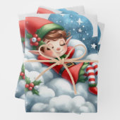 Weihnachtsmädchen Elf Schlafen auf einer Wolke Geschenkpapier Set (Beispiel)