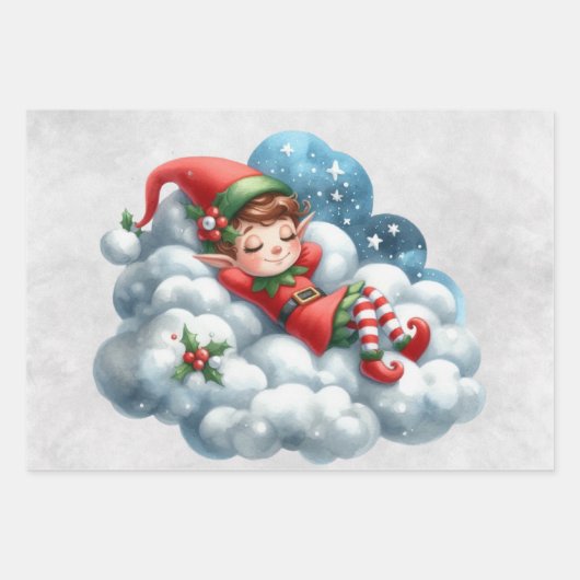 Weihnachtsmädchen Elf Schlafen auf einer Wolke Geschenkpapier Set (Vorderseite)