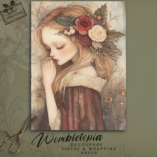 Weihnachtsmädchen Floral & Holly Decoupage Seidenpapier
