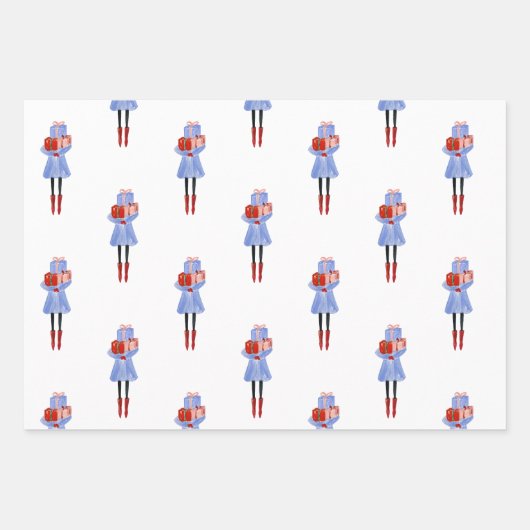 Weihnachtsmädchen Geschenkpapier Set (Vorderseite)