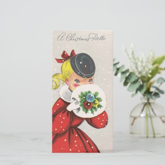 Weihnachtsmädchen Hallo Feiertagskarte (Stehend Vorderseite)
