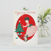Weihnachtsmädchen & Hund mit Candy Cane Feiertagskarte (Stehend Vorderseite)