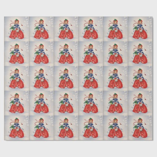 Weihnachtsmädchen im Kleid Geschenkpapier (Flach)