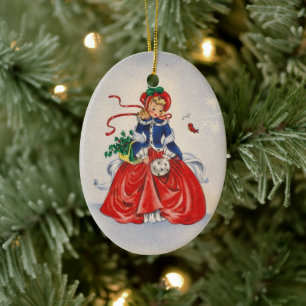 Weihnachtsmädchen im Kleid Keramik Ornament