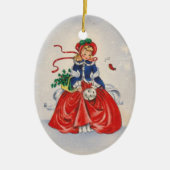 Weihnachtsmädchen im Kleid Keramik Ornament (Vorne)