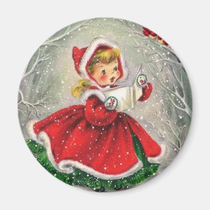 Weihnachtsmädchen im Kleid Vintage 1950er Magnet