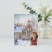 Weihnachtsmädchen im Schnee Feiertagspostkarte (Stehend Vorderseite)