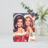 Weihnachtsmädchen im Vintage-Stil Postkarte (Stehend Vorderseite)