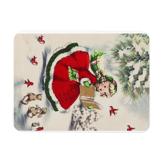 Weihnachtsmädchen im Wald Magnet (Horizontal)