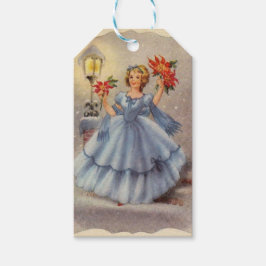 Weihnachtsmädchen in blauem Kleid Geschenkanhänger