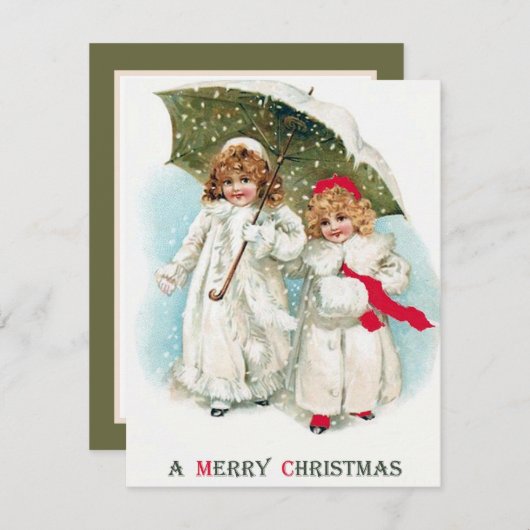 Weihnachtsmädchen in festlichem Jahrgang geben Sti Mitteilungskarte (Vorne/Hinten)