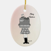 Weihnachtsmädchen in Schwarz und Weiß Keramik Ornament (Vorne)