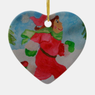 WEIHNACHTSmädchen-LÄUFER-HERZ-VERZIERUNG Keramikornament