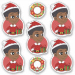 Weihnachtsmädchen mit Afro-Cartoon Aufkleber<br><div class="desc">Set von sieben Cut-Vinyl-Aufklebern mit einer Illustration eines niedlich lächelnden afro-amerikanischen Mädchens mit afro-Frisur, das Mädchen trägt ein Weihnachtskostüm mit einem roten Hut und hält ein Geschenk. Machen Sie Ihre Ferienzeit in diesem Jahr noch etwas ganz Besonderes, indem Sie sich oder Ihre Lieben auf einer Vielzahl von Produkten karikiert haben!...</div>