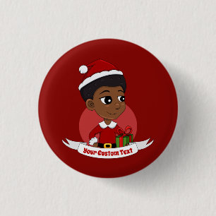 Weihnachtsmädchen mit Afro-Cartoon Button