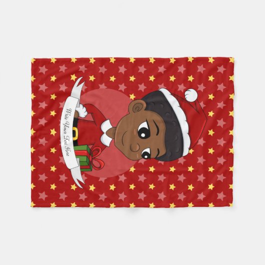 Weihnachtsmädchen mit Afro-Cartoon Fleecedecke (Vorderseite (Horizontal))