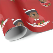 Weihnachtsmädchen mit Afro-Cartoon Geschenkpapier (Rolleneckpunkt)