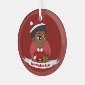 Weihnachtsmädchen mit Afro-Cartoon Ornament Aus Glas (Vorderseite links)