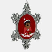 Weihnachtsmädchen mit Afro-Cartoon Schneeflocken Zinn-Ornament (Links)
