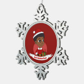 Weihnachtsmädchen mit Afro-Cartoon Schneeflocken Zinn-Ornament (Rechts)