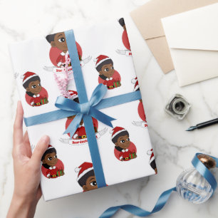 Weihnachtsmädchen mit Afro Cartoon Wrapping Paper Geschenkpapier