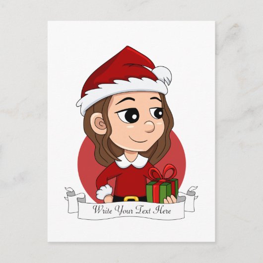 Weihnachtsmädchen mit braunem, gewelltem Haar Feiertagspostkarte (Vorderseite)