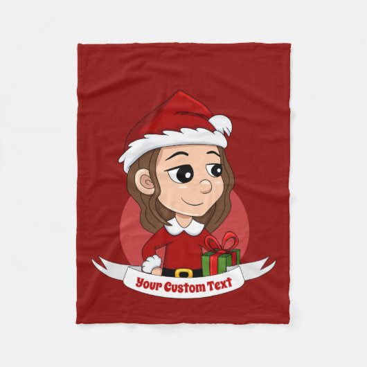 Weihnachtsmädchen mit braunem, gewelltem Haar Fleecedecke (Vorderseite)