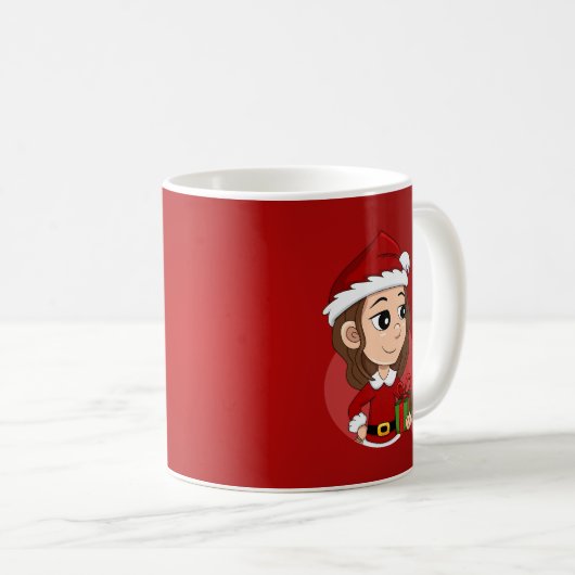 Weihnachtsmädchen mit braunem, gewelltem Haar Kaffeetasse (VorderseiteRechts)