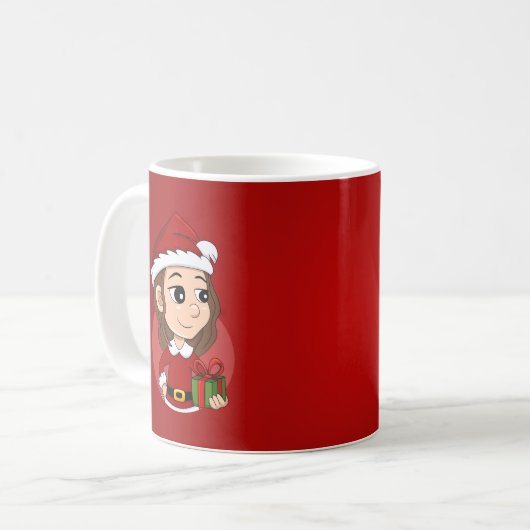 Weihnachtsmädchen mit braunem, gewelltem Haar Kaffeetasse (Vorderseite Links)