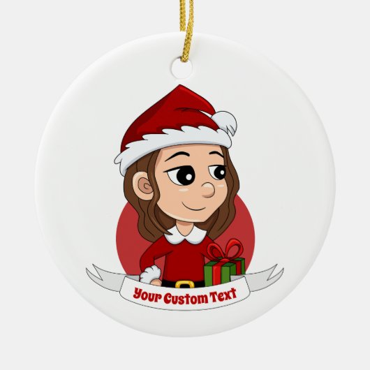 Weihnachtsmädchen mit braunem, gewelltem Haar Keramik Ornament (Vorne)