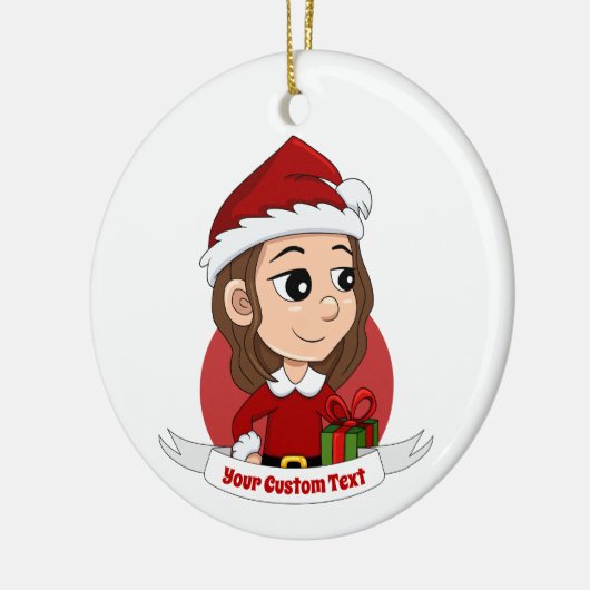 Weihnachtsmädchen mit braunem, gewelltem Haar Keramik Ornament (Links)