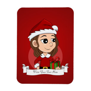 Weihnachtsmädchen mit braunem, gewelltem Haar Magnet