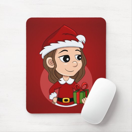 Weihnachtsmädchen mit braunem, gewelltem Haar Mousepad (Mit Mouse)