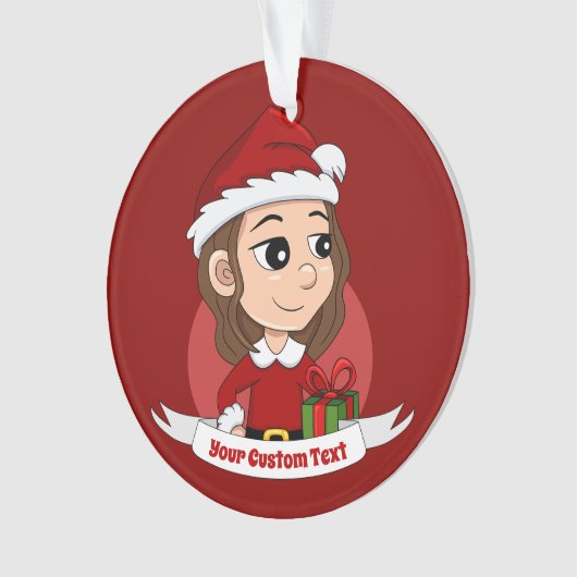 Weihnachtsmädchen mit braunem, gewelltem Haar Ornament (Vorderseite)