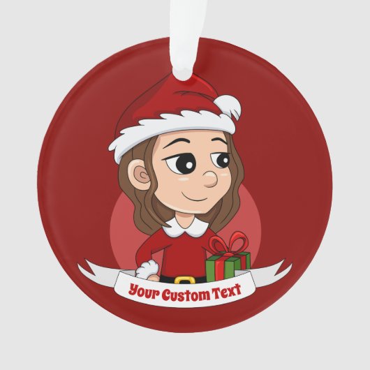 Weihnachtsmädchen mit braunem, gewelltem Haar Ornament (Vorderseite)