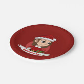 Weihnachtsmädchen mit braunem, gewelltem Haar Pappteller (Schrägansicht)